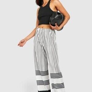 Striped Plisse Wide Leg Pants